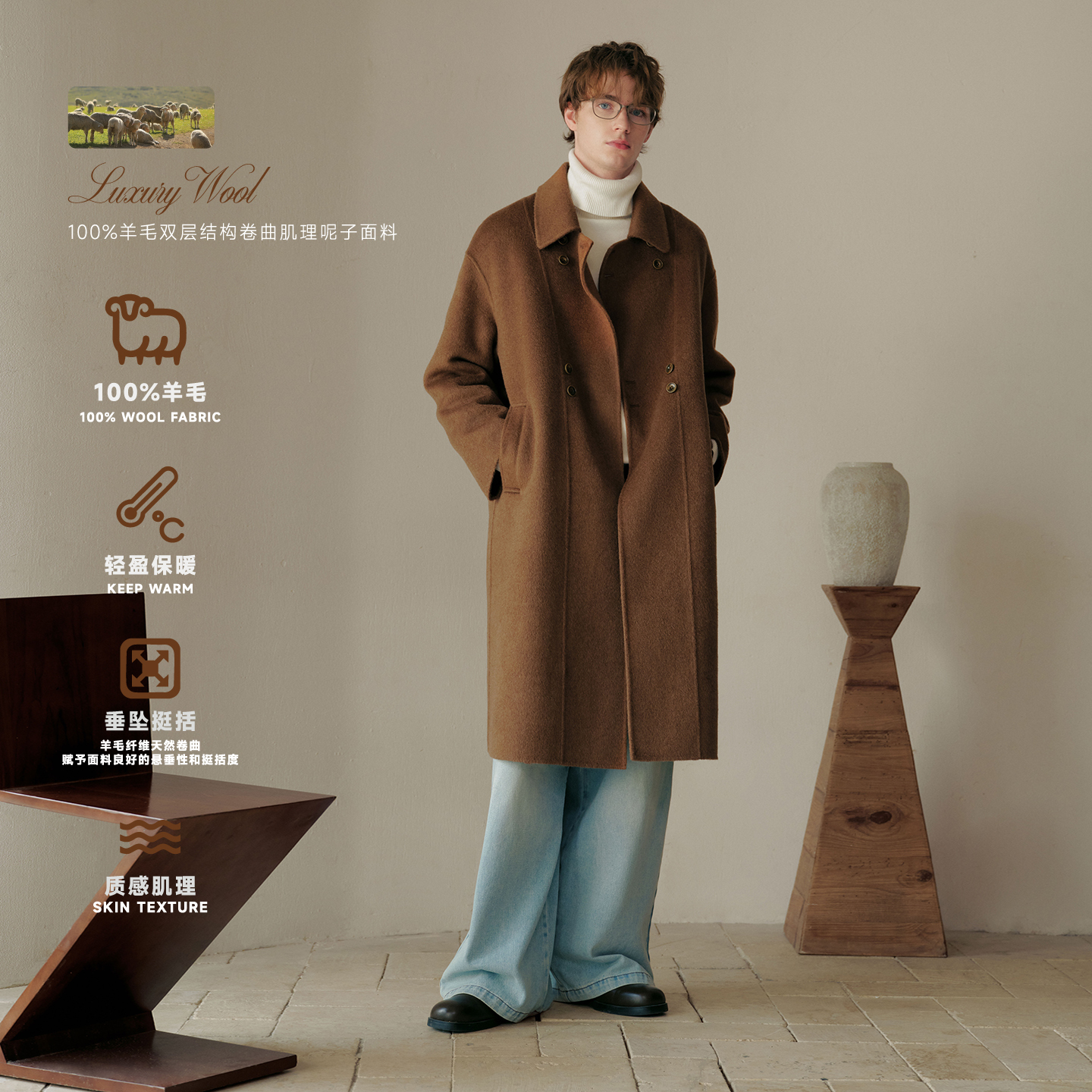 PSO Brand男装女装【100%羊毛】 LP风双排扣长款呢子大衣毛呢外套