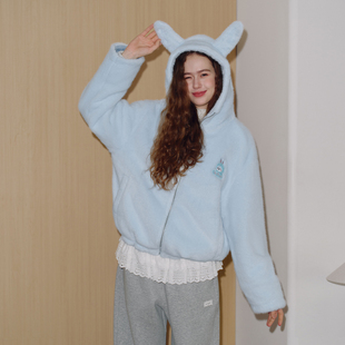 摇粒绒可爱小兔毛绒耳朵宽松连帽外套秋季 女装 上衣 Brand男装 PSO