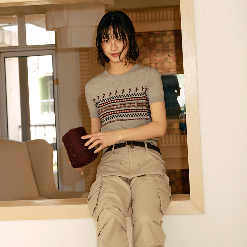 PSO Brand女装费尔岛32支双股全棉纱针织短袖T恤半袖2025新款