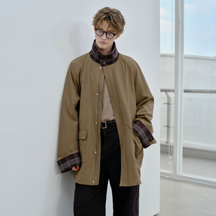 Brand男装 宽松休闲工装 女装 外套男款 夹克 复古格纹立领中长款 PSO