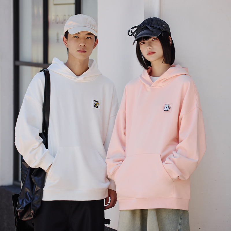 PSO Brand男装女装毛巾底针织可爱小狗魔术贴宽松卫衣连帽上衣