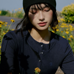 Brand T恤修身 女装 刺绣假两件亨利领长袖 上衣秋 天丝羊毛 PSO