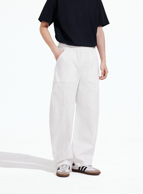 PSO Brand男装女装直筒阔腿白色工装裤女款休闲宽松弯刀长裤情侣