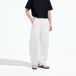 直筒阔腿白色工装 女装 裤 女款 情侣 PSO 休闲宽松弯刀长裤 Brand男装