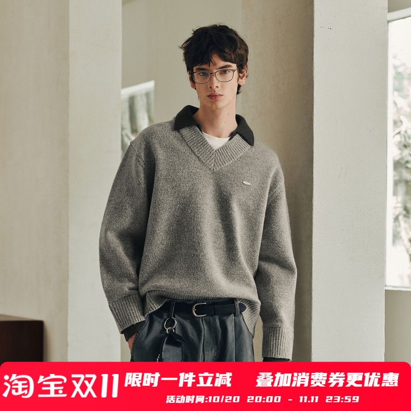 PSO Brand男装女装【假两件】MIU系V领仿马海毛毛衣外套针织衫