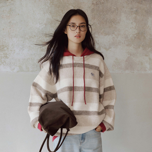 周深同款 假两件条纹撞色针织衫 PSO 女装 连帽毛衣 Brand男装