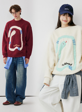 PSO Brand 男装女装可爱毛织小蛇圆领长袖毛衣外套情侣红色上衣冬