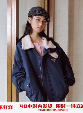 PSO Brand男装女装毛绒领撞色立领保暖棉服女款冬季宽松休闲外套