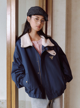 PSO Brand男装女装毛绒领撞色立领保暖棉服女款冬季宽松休闲外套