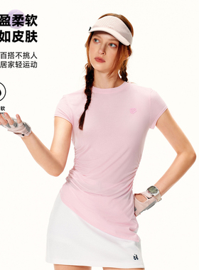 PSO Brand女装莫代尔修身运动短袖t恤女收腰显瘦正肩体恤上衣夏季