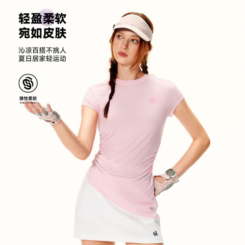 PSO Brand女装莫代尔修身运动短袖t恤女收腰显瘦正肩体恤上衣夏季