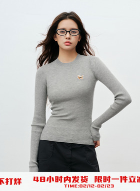 PSO Brand 女装羊毛纯色圆领针织修身显瘦打底衫女内搭冬保暖上衣