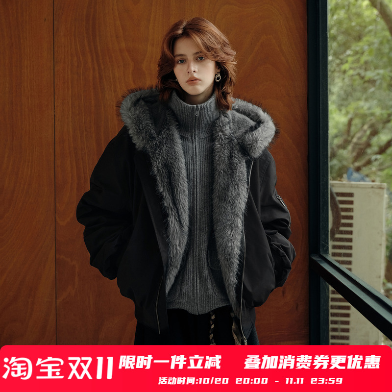 PSO Brand男装女装美式BOMBER针织毛领宽松拉链飞行夹克外套女潮