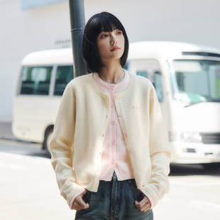 外套女小个子百搭秋季 PSO 毛衣开衫 假两件奶油针织短款 Brand女装