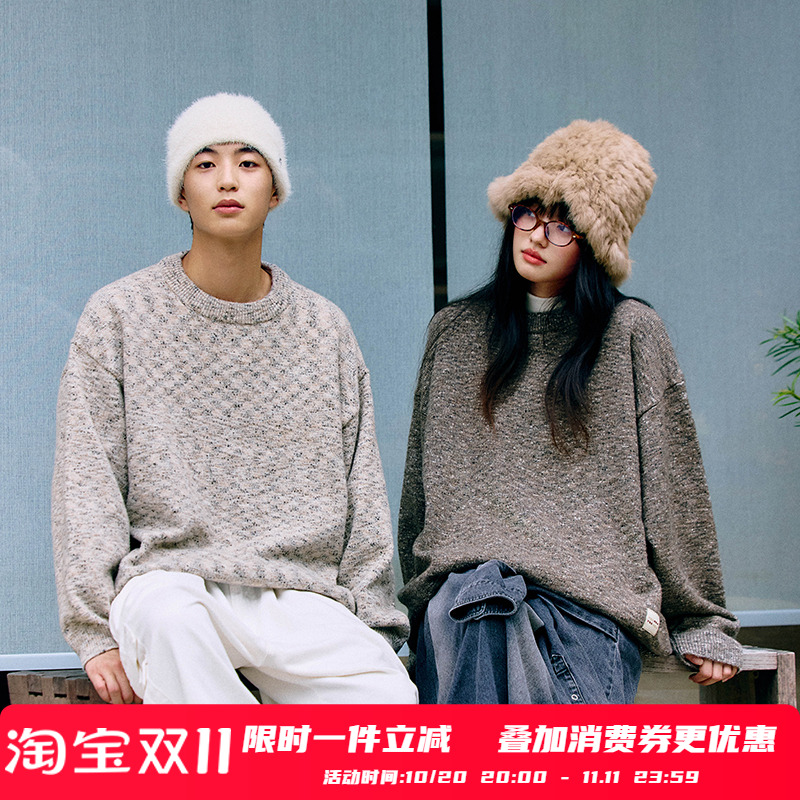 PSO Brand男装女装水墨画纱基础款花色秋冬宽松圆领毛衣针织衫潮