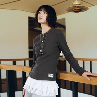 Brand 短款 女装 T恤修身 上衣潮 邮票小狗亨利领华夫格针织长袖 PSO