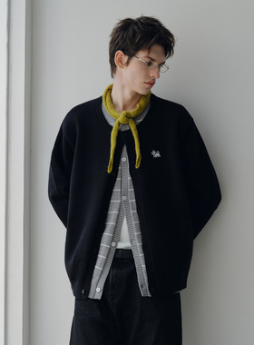 PSO Brand男装女装假两件黑色毛衣外套宽松针织开衫休闲长袖上衣