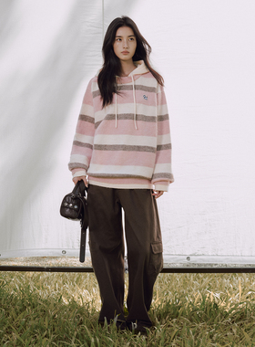 【周深同款】PSO Brand男装女装假两件条纹撞色针织衫连帽毛衣