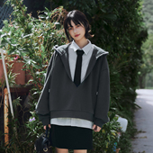 Brand男装 加厚秋季 女装 拼宽松卫衣女款 外套 假两件V领条纹衬衫 PSO