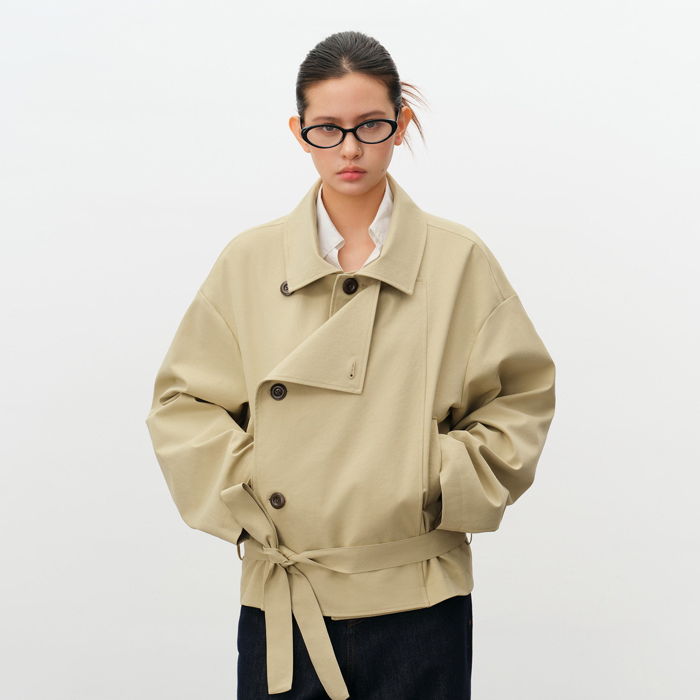 PSO Brand女装复古束腰翻领短款风衣外套女双排扣宽松夹克春季,男装,夹克,淘宝优惠券,粉丝福利购,淘宝优惠卷