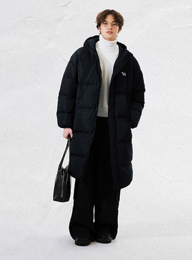 PSO Brand男装女装三防90绒连帽黑色羽绒服长款保暖加厚外套男