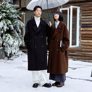 PSO Brand男装女装双面羊毛毛呢外套中长款宽松呢子大衣女款冬季