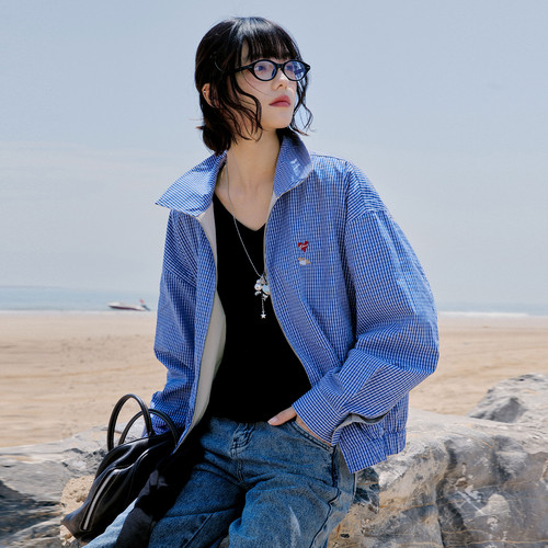 PSO Brand 男装女装双面穿宽松格纹风衣翻领拉链夹克外套女款秋潮