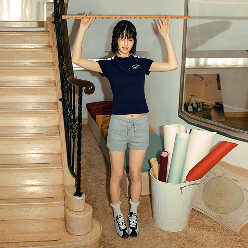 PSO Brand女装【凉感冰皮】弹力针织可爱小狗撞色拼接短袖T恤上衣