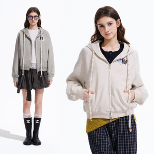 女士外套休闲开衫 可爱格纹小猫连帽卫衣短款 上衣 Brand女装 PSO