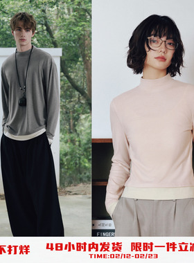 PSO Brand男装女装假两件撞色圆领长袖内搭打底衫保暖针织上衣