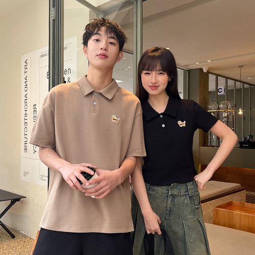 PSO Brand 男装女装针织可爱小狗短袖绣花POLO杉情侣半袖潮牌