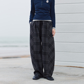 秋季 PSO 潮牌 黑色格纹复古风阔腿裤 宽松垂坠感慵懒长裤 Brand 女装