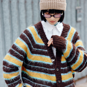 PSO 外套 仿羊驼毛纱线可爱刺绣条纹毛衣针织开衫 Brand男装 女装