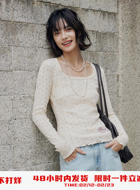 PSO Brand女装【大领口】满幅提花针织内搭打底衫修身长袖上衣秋