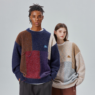 秋冬情侣装 PSO 可爱小狗拼接色块毛衣针织衫 女装 毛线衣 Brand男装