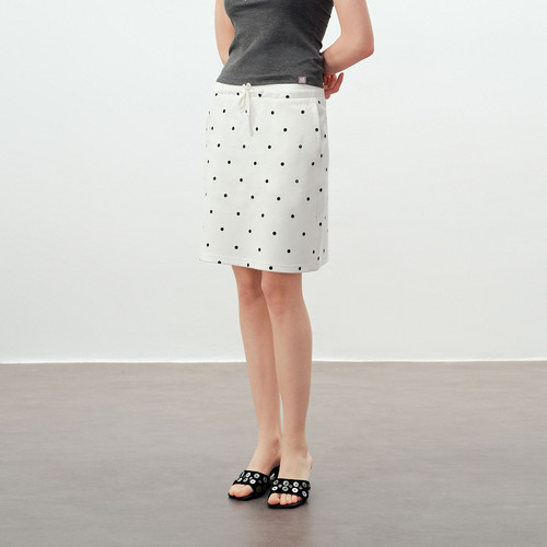 PSO Brand女装磨毛空气层波点抽绳直筒短裙显瘦半身包臀裙春季