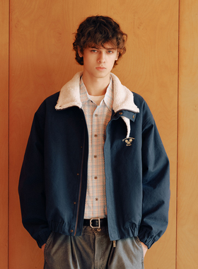 PSO Brand男装女装毛绒领撞色立领保暖棉服女款冬季宽松休闲外套