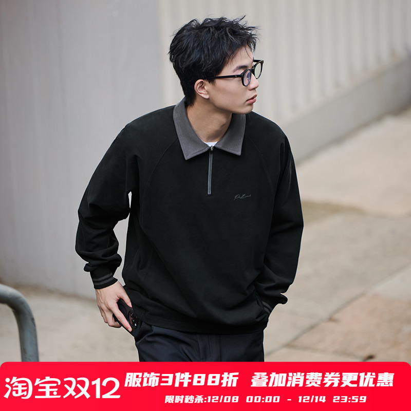 PSO Brand男装女装针织撞色领半拉链长袖Polo衫上衣cleanfit外套