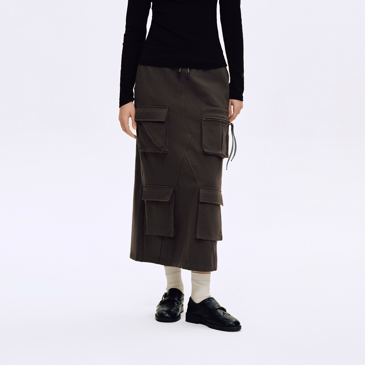 PSO Brand女装【多口袋】工装直筒半身长裙修身显瘦卫衣半裙秋季