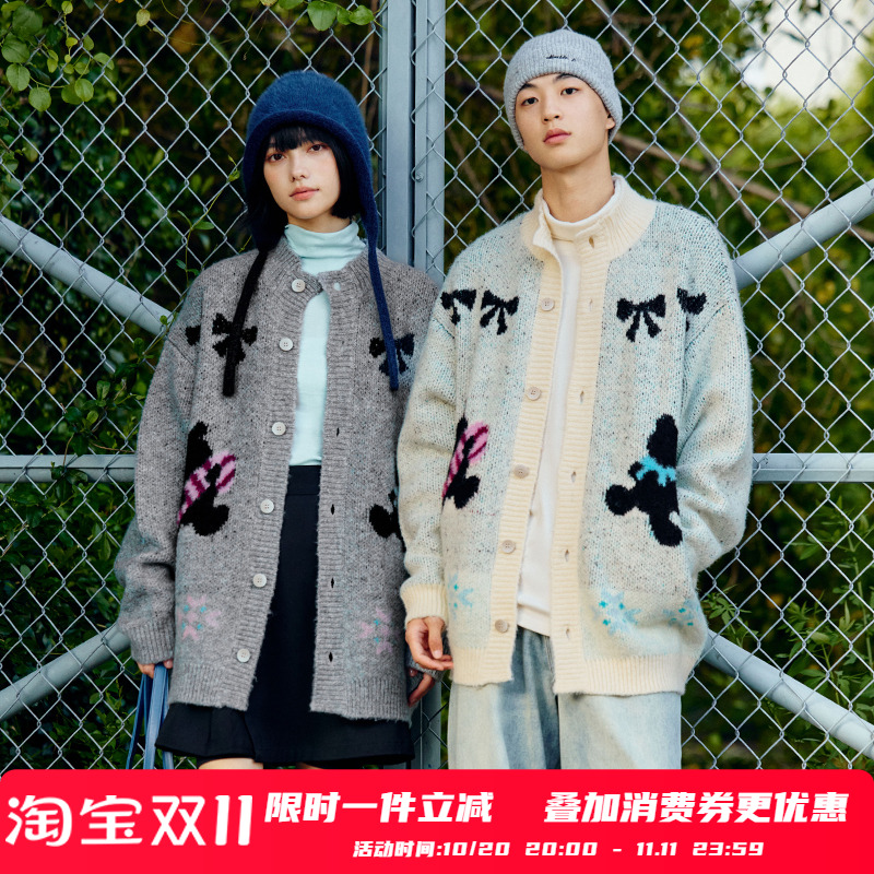 PSO Brand男装女装仿马海毛纱线可爱小熊针织开衫女士毛衣外套秋