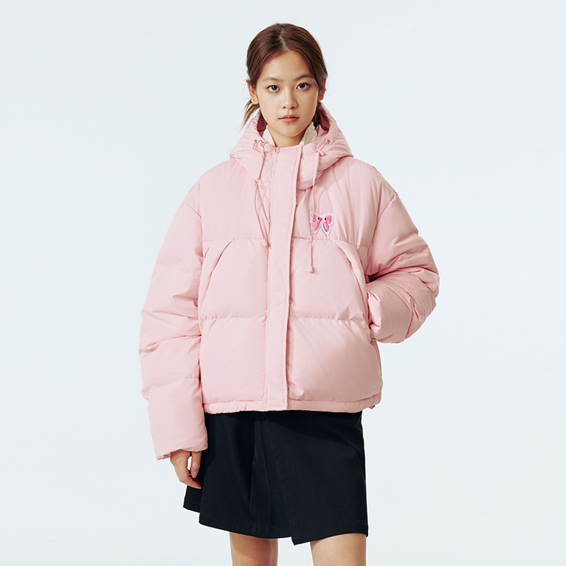 PSO Brand 女装【三防】蝴蝶结连帽90绒短款羽绒服冬季保暖面包服