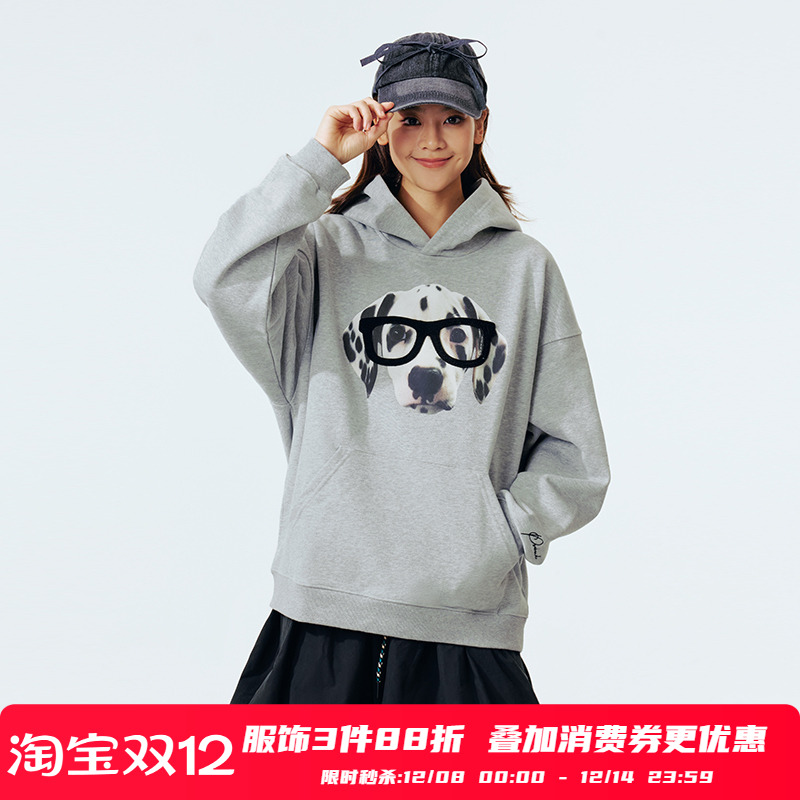 PSO Brand男装女装针织重磅可爱眼镜小狗休闲宽松连帽卫衣外套