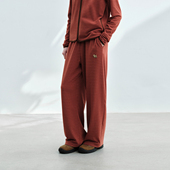 Brand女装 可爱小狗撞色条纹直筒红色卫裤 女款 PSO 阔腿休闲裤 子