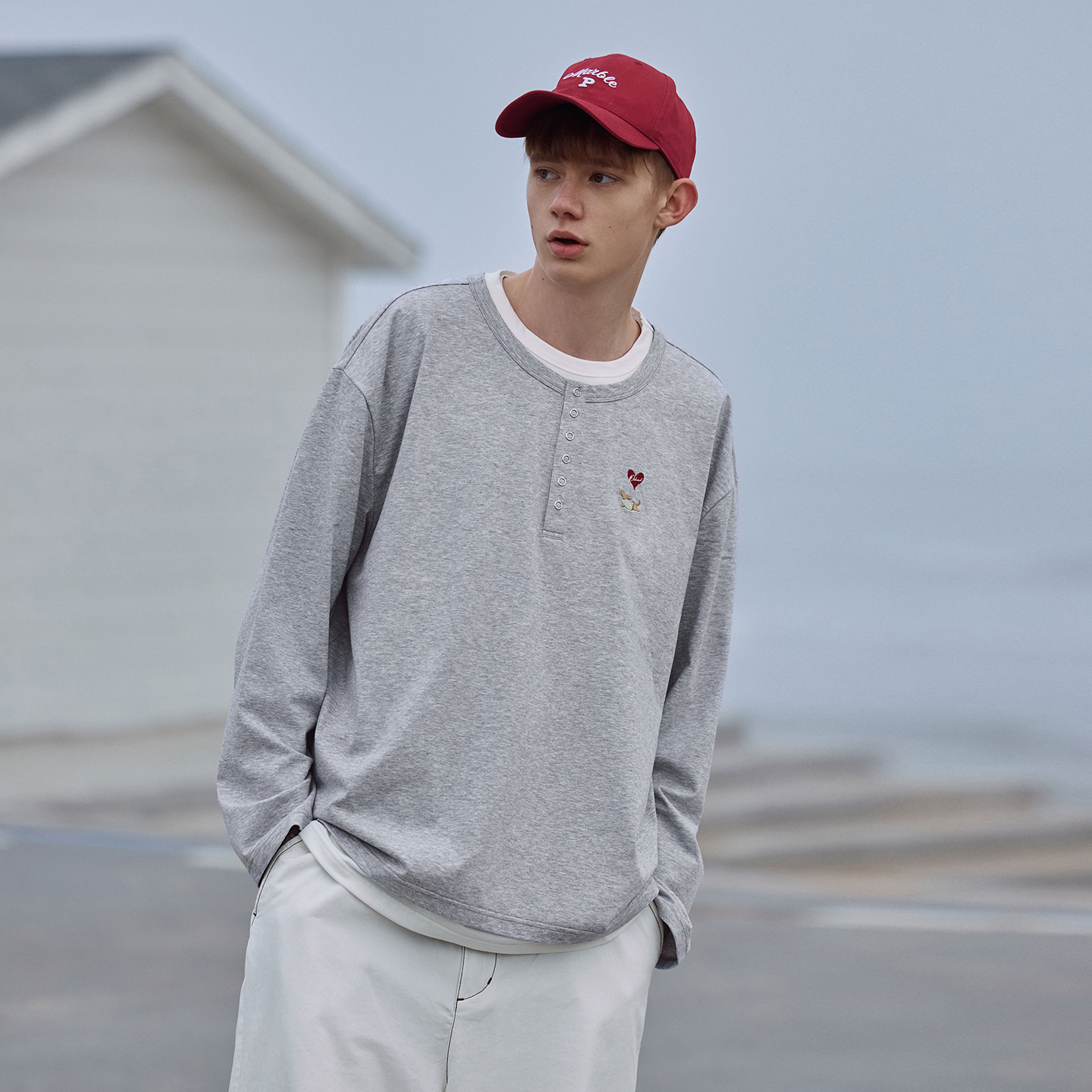 PSO Brand男装女装爱心气球小狗索罗娜针织假两件T恤长袖上衣秋季