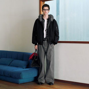 毛领连帽厚外套女款 PSO 美式 女装 宽松拉链飞行夹克潮 Brand男装