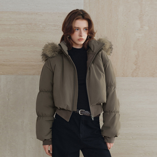 夹克棉衣外套冬季 PSO 棉服女款 假两件复古毛领束腰短款 Brand女装