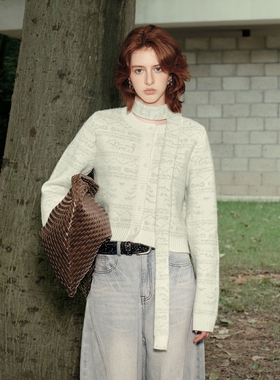 PSO Brand女装【费尔岛】满幅提花小狗羊毛针织开衫毛衣外套保暖