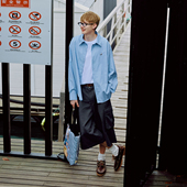 Brand男装 衬衫 女装 条纹可爱遛狗小人刺绣宽松长袖 外套 经典 PSO