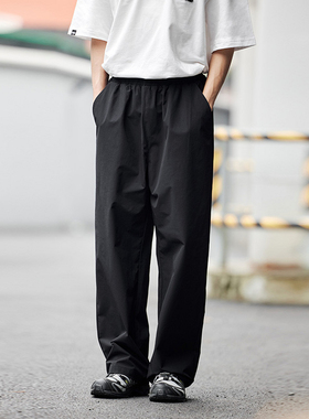 PSO Brand男装女装户外薄款直筒黑色长裤男款宽松阔腿休闲裤春季