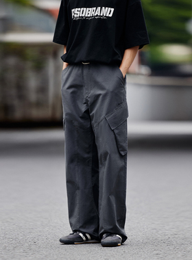 PSO Brand男装女装黑色格子工装水洗拼接工装直筒宽松长裤休闲裤